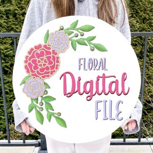 Floral Round Sign SVG- Emma design, File for laser, Glowforge file, Floral file, spring file, flower svg, tulip file, easter file