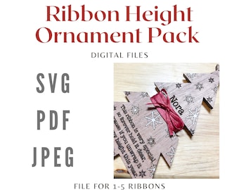 May include: A digital download for a Christmas tree ornament with a ribbon height. The ornament is made of wood and has a snowflake design. The text "This ribbon is very special so forever hold it dear, because if you unwrap it you might just upset this year." is printed on the ornament. The ornament is shown with a red ribbon tied around it. The text "Nora" is also printed on the ornament. The file includes SVG, PDF, and JPEG formats.