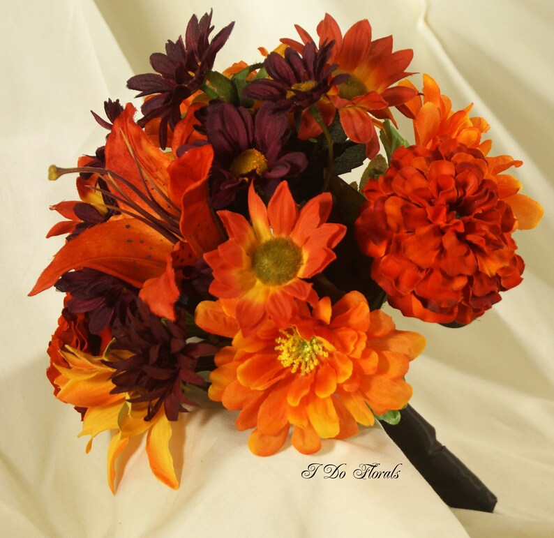 Silk Orange Bridal Bouquet Autumn Wedding Bouquet Orange And Etsy