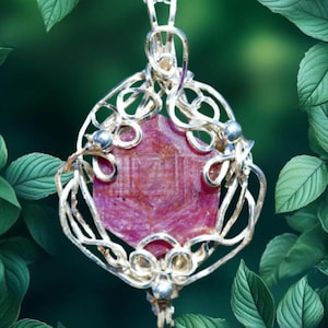 Robijnrode ketting | Draadgewikkelde zeshoekige robijn