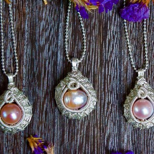 Rose Pink Fresh Water Pearl Wire Wrapped Necklace