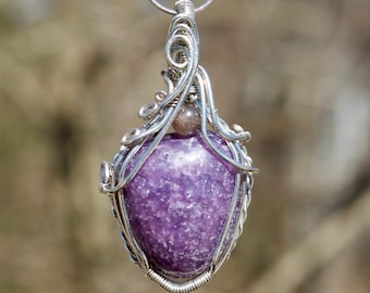 Lepidolite Necklace | Wire Wrapped Lepidolite Necklace