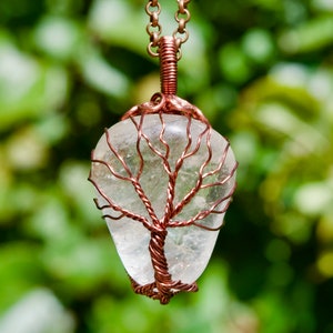Tree of Life Rock Quartz Heart Wire Wrapped Necklace