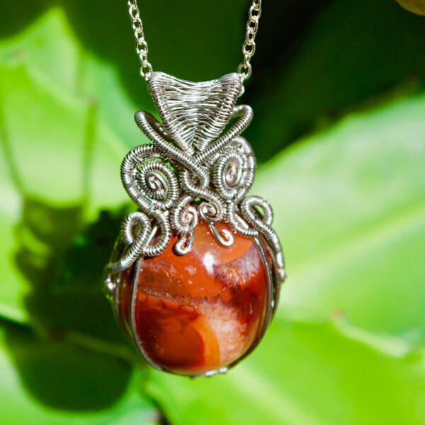 Carnelian Necklace | Wire Wrapped Carnelian Pendant