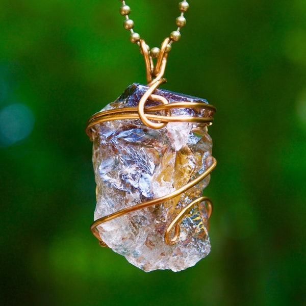 Quartz with Iron Necklace | Raw Crystal Quartz Iron Wire Wrapped Necklace