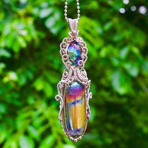Rainbow Aura Wire Wrapped Necklace