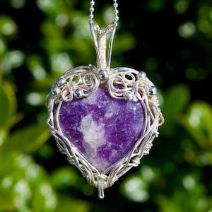 Lepidolite Heart Necklace | Wire Wrapped Lepidolite Necklace