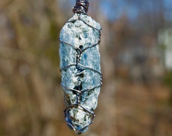 Große Blaue Kyanit Wire Wrapped Halskette | Madagaskar Roher Kyanit Schmuck