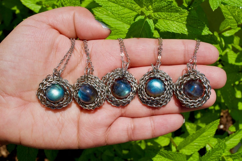 Labradorite Bird Nest Necklace