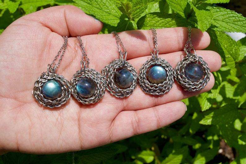 Labradorite Bird Nest Necklace