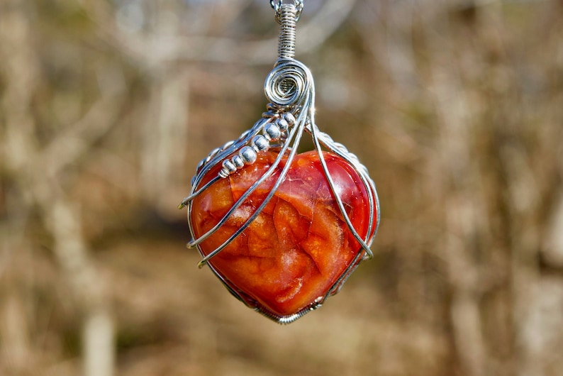 Wire Wrapped Carnelian Pendant Carnelian Heart Necklace