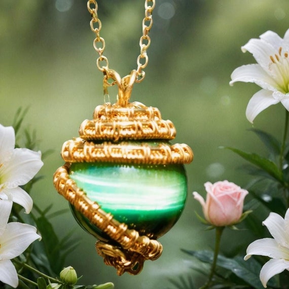 Green Tigers Eye Acorn Necklace Wire Wrapped Tigers Eye Pendant