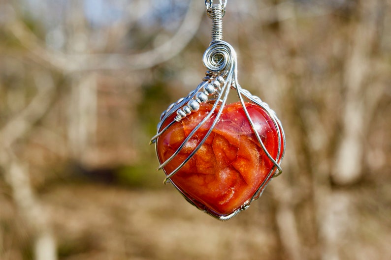 Wire Wrapped Carnelian Pendant Carnelian Heart Necklace