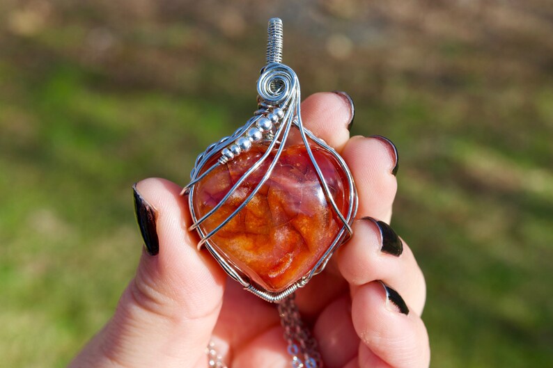 Wire Wrapped Carnelian Pendant Carnelian Heart Necklace