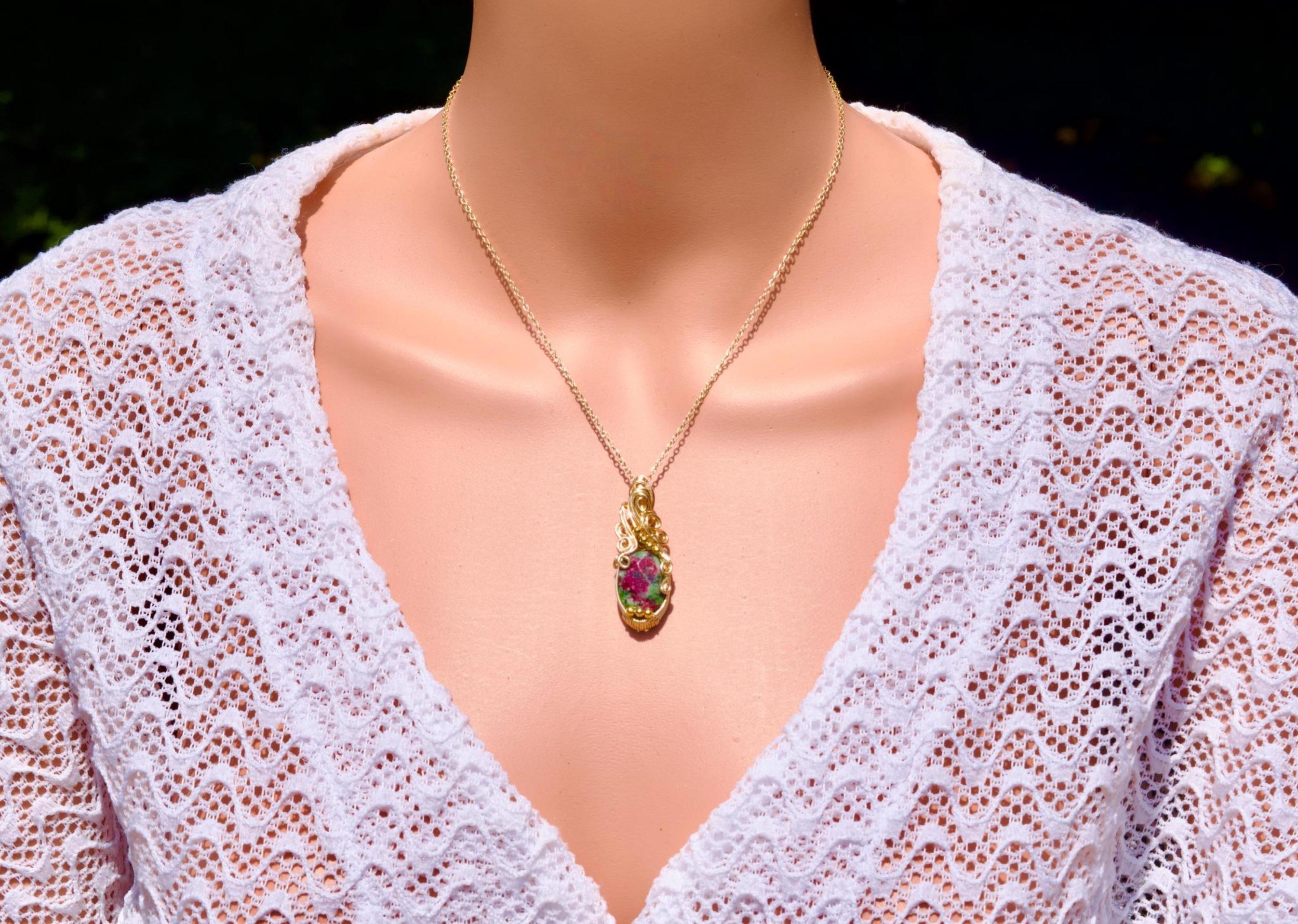 ルビー・イン・ゾイサイトネックレス | ワイヤーラップ・ルビー・イン