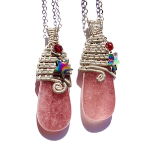 Strawberry Quartz Necklace | Wire Wrapped Strawberry Quartz Necklace