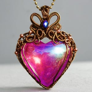 Purple Rose Aura Heart Quartz Necklace