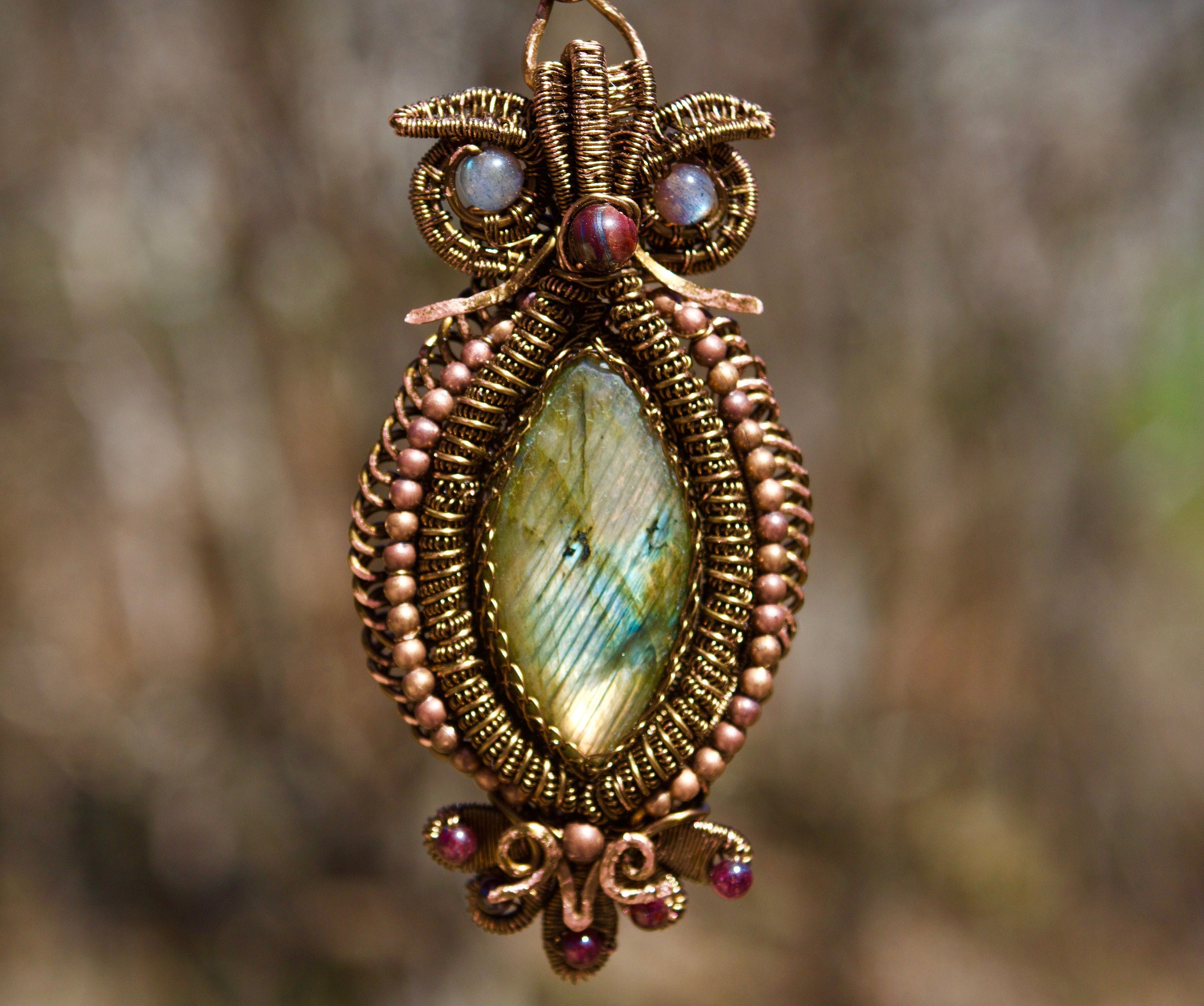 Owl Labradorite Necklace | Wire Wrapped Labradorite Owl Necklace