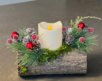 Christmas Yule Log Candle/ Table Decor/ centerpiece/