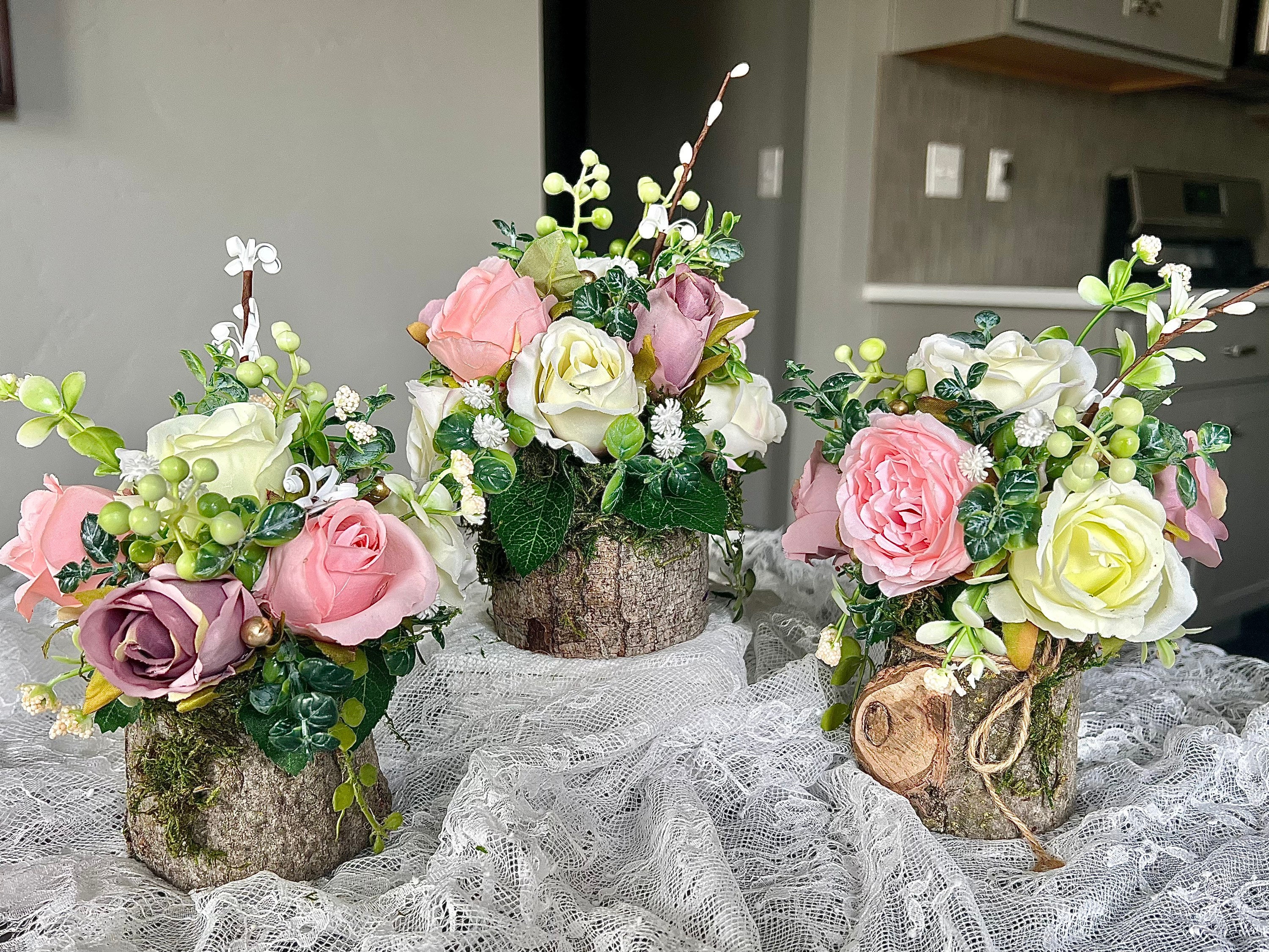 Centre de table floral 3 pieces souche d arbre mariage baby shower anniversaire foret enchantee bal de promo remise des diplomes fee Alice au pays des merveilles Etsy France