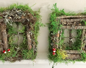 2 Rustic Fairy Gnome Hobbit Window | Shabby Chic Fairy Garden Decor | Reclaimed Wood Window