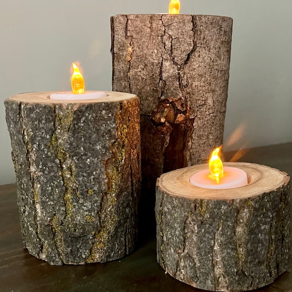 3 piece Candle centerpieces tree stump, wedding, baby shower, birthday, enchanted forest, prom, graduation,lord of the rings/elvin