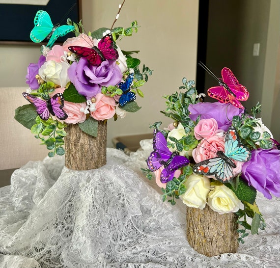 2 Piece Butterfly Centerpieces on Tree Stump Wedding Baby Etsy
