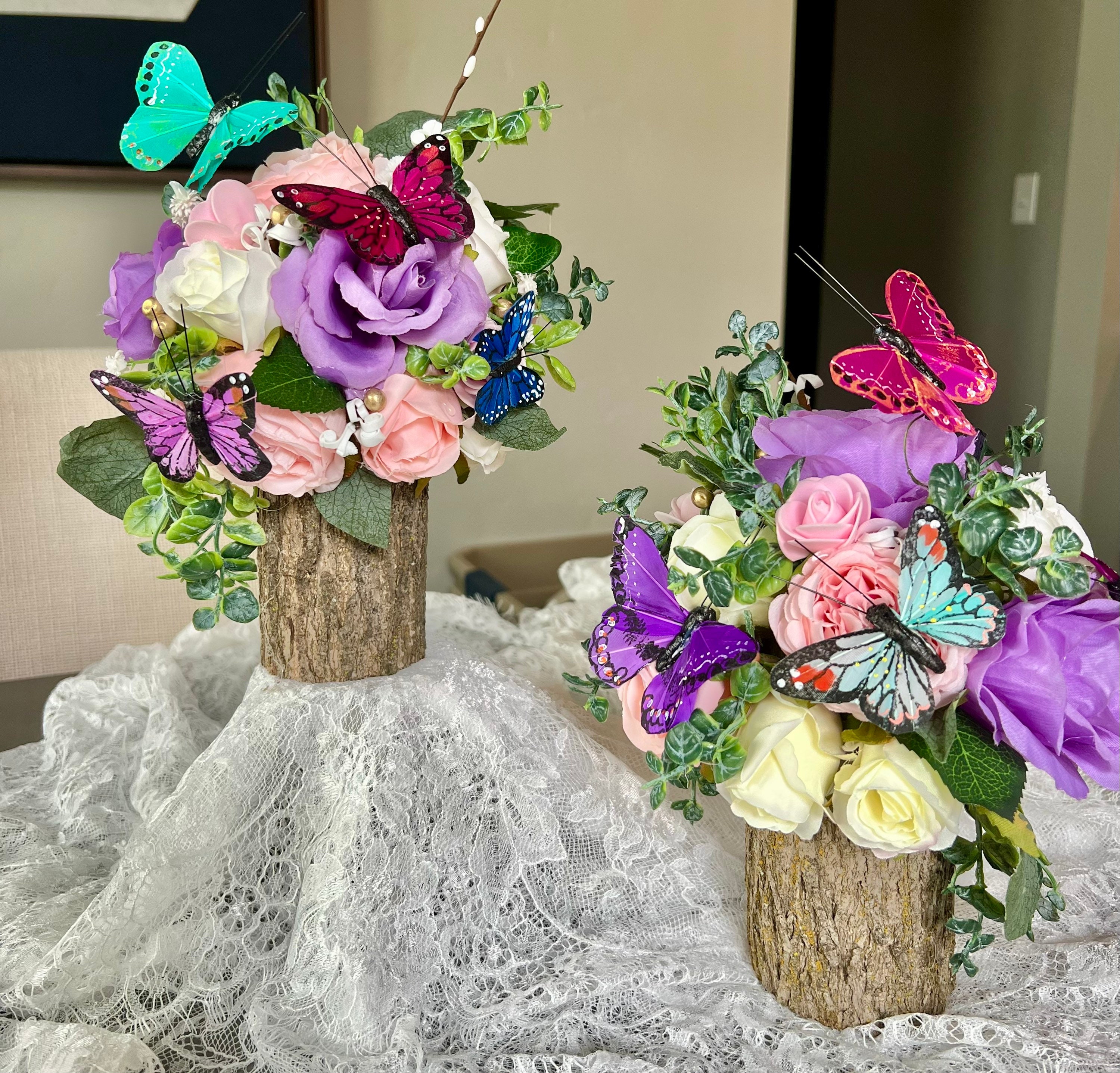 2 Butterfly Bouquet Centerpieces on Tree Stump - Etsy, image size:3000x2874