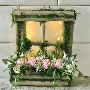 Lighted Fairy  Window/ Enchanted Forest/ Fairy Door Reclaimed Wood/weddings/woodland party