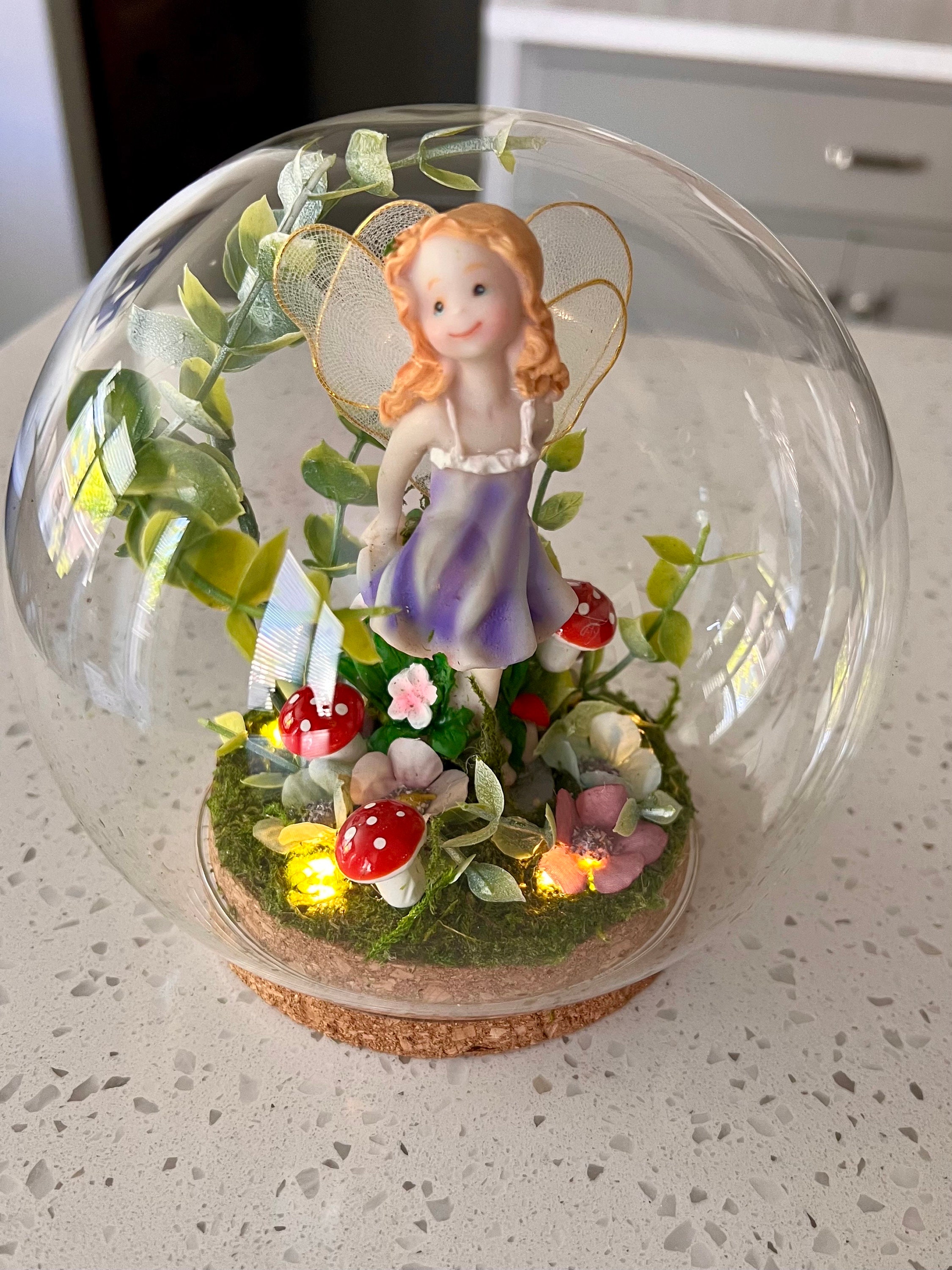 Large Fairy Lighted cloche Terrarium Centerpiece, candle , Enchanted Forest, Tinker-bell,wedding, fairy garden/mushroom, fairy party,elvin