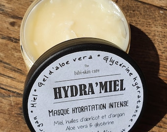 The "Hydra'miel", intense hydration and nutrition mask, honey, apricot and argan oil, aloe vera and glycerin