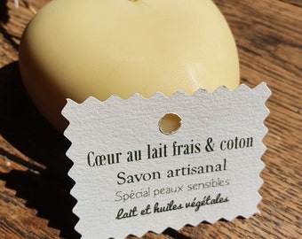 The "Heart with fresh milk and cotton", artisanal soap with organic milk and scented with cotton for fragile and sensitive skin