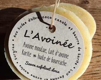 L'Avoinée, a gentle exfoliating handmade soap with oat milk, ground oats, and borage and shea oils for sensitive skin