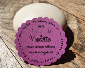 My "Douceur de violette", surgras artisanal soap with vegetable oils of coconut, olive, shea butter and violet