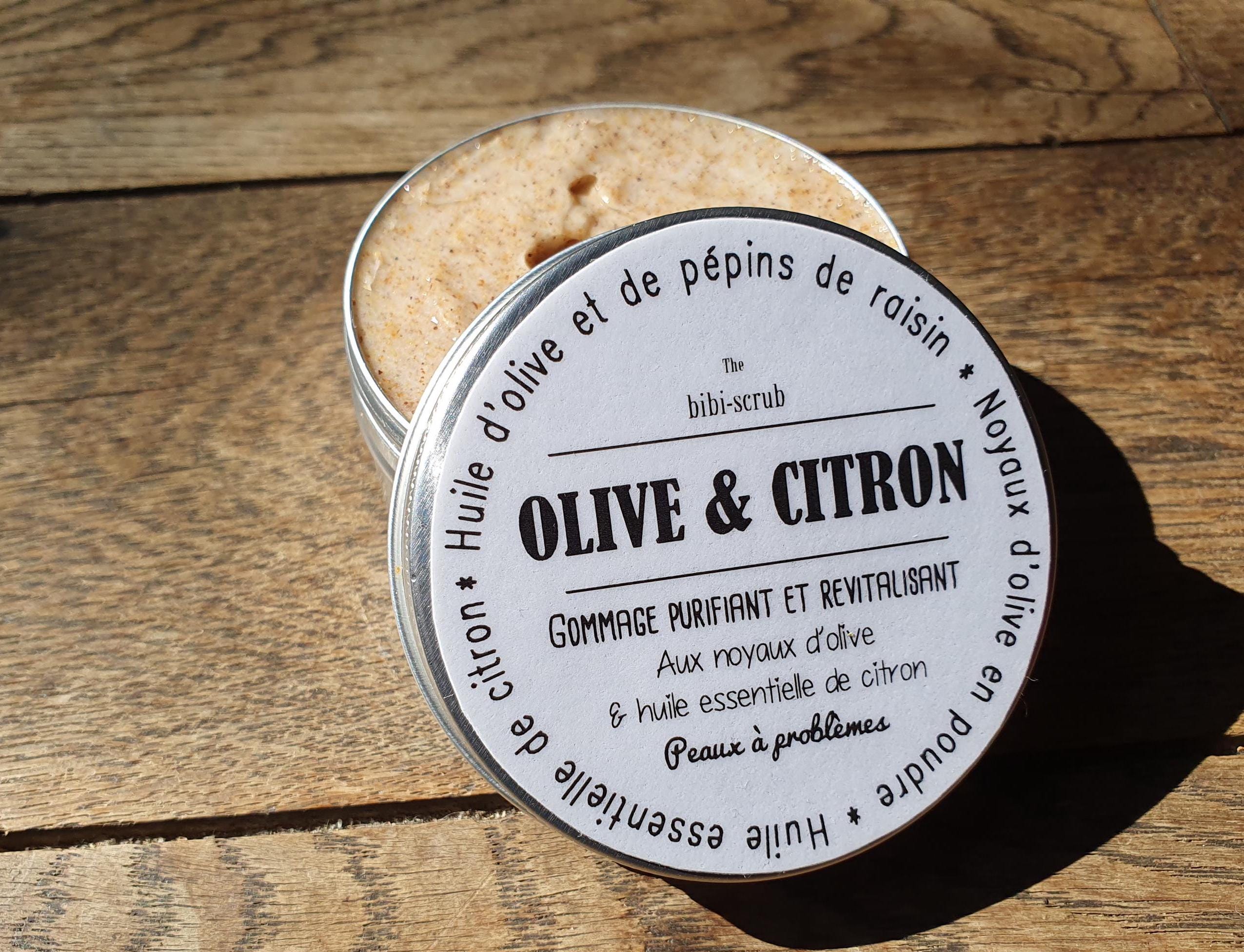 The "Olive and Lemon" scrub, a gentle exfoliating face scrub with olive oil and lemon essential oil