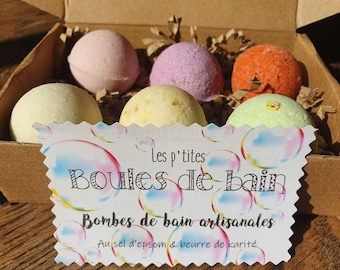 Les petites "Boules de bain", coffret de 6 petites bombes de bain hydratantes et parfumées au beurre de karité et sel d'Epsom relaxant