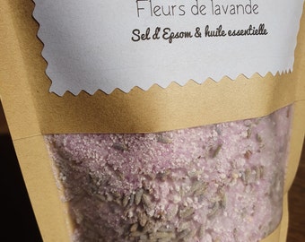 Sels de bain décontractants et reminéralisants aux fleurs de lavande et huile essentielle de lavande