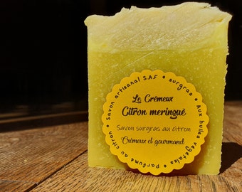 Le "Crémeux citron meringué", savon artisanal surgras saponifié à froid aux huiles végétales et parfumé au citron gourmand