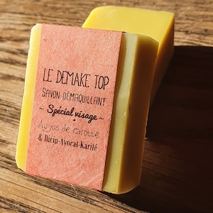The "Demake top", make-up remover soap for the face with carrot juice, castor oils, olive, avocado and shea butter