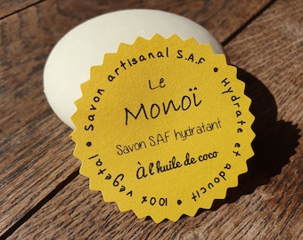 Le "Monoï", savon artisanal surgras saponifié à froid aux huiles végétales de coco, olive et au parfum d'été