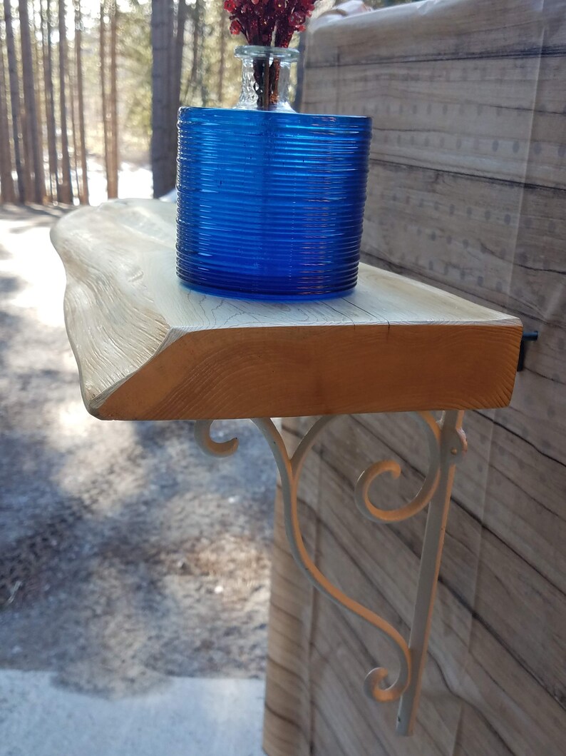 Live Edge Shelf With Decorative Brackets Etsy