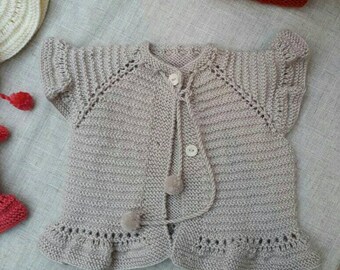 Baby girl knit cardigan - coral - lilac