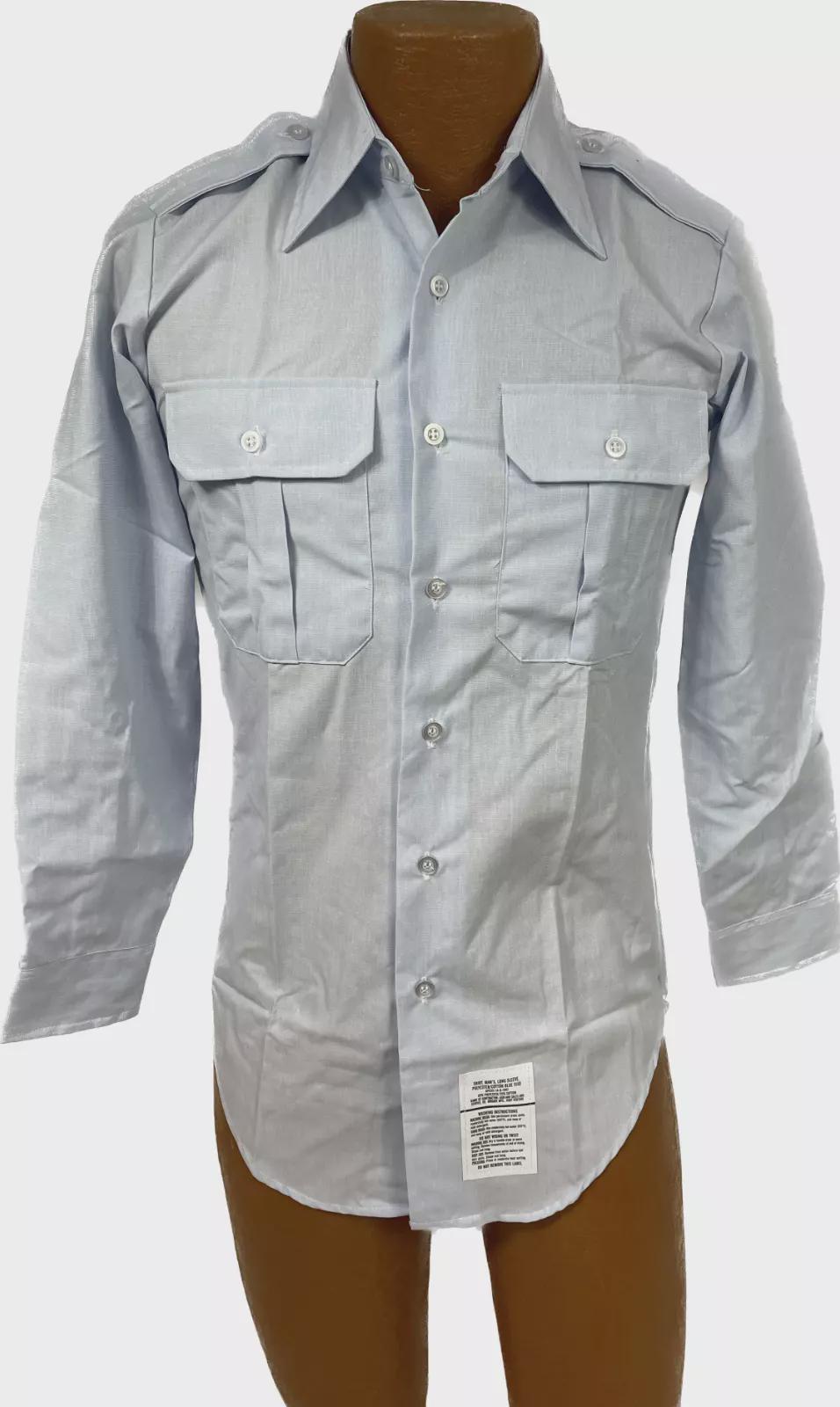 New Air Force USAF Shirt Mens Long Sleeve Dress Blue Uniform, Size 14 x 29