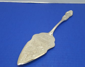 Vintage Silverplate Cake Pie Server Merry Christmas Ornate Filigree