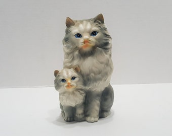 Vintage Kitten Planters Gray and White Set of 2
