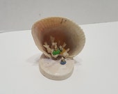 Vintage Open Sea Shell Diorama with Birds Inside