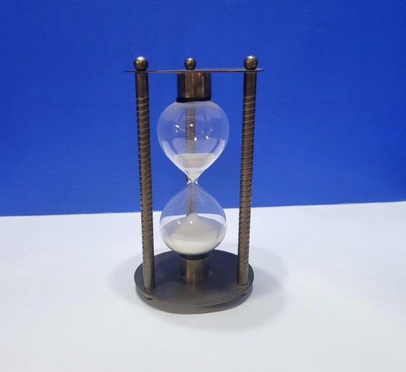 Vintage Brass Hourglass with White Sand