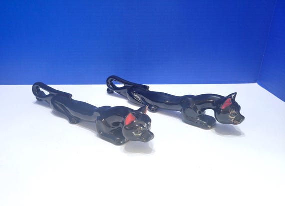 Vintage 1950s Black Cat Long Stretch Salt and Pepper Shakers Made in Japan