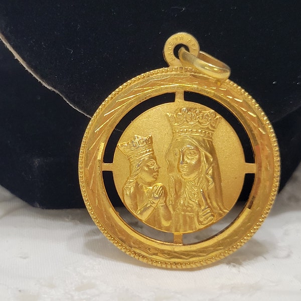 Vintage St. Anne de Beaupre Basilica Gold Tone Pendant Mary and Child