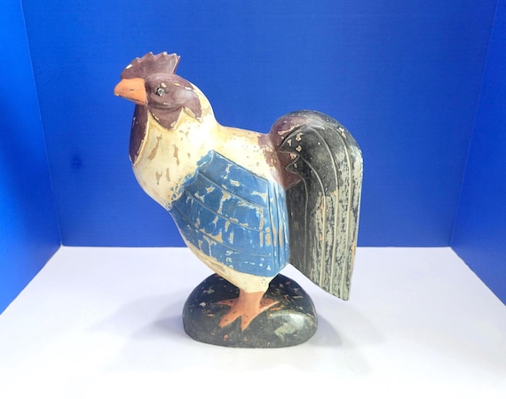 Vintage Large Wood Carved Rustic Folk Art Rooster